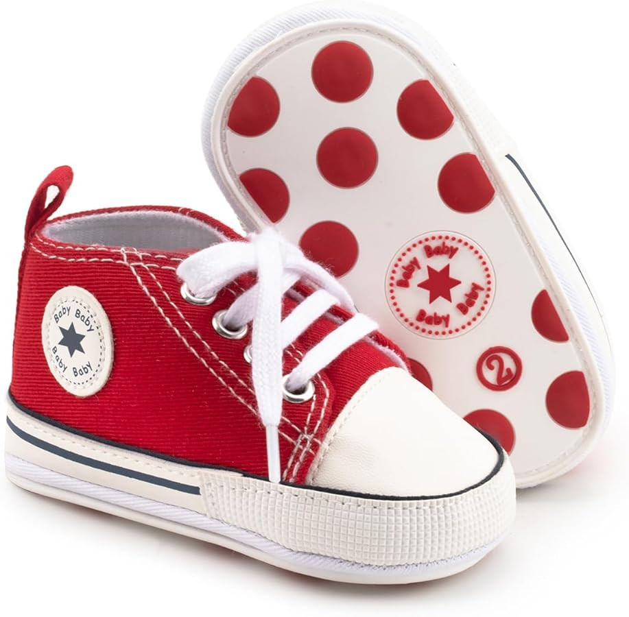 Unisex Baby Boy Girl Canvas Sneaker Soft Sole Infant Lace up Newborn Ankle Toddler First Walkers ... | Amazon (US)