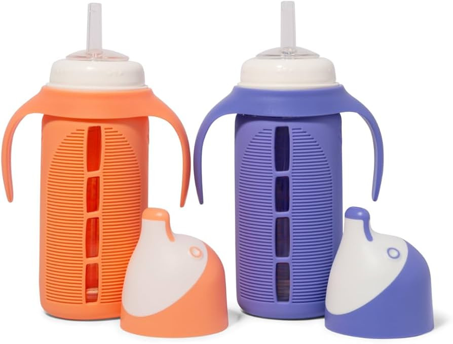 Set of 2 - Glass Sippy Cup for Toddlers - The Luca | Spill-Proof | Silicone Straw | Orange & Indi... | Amazon (US)