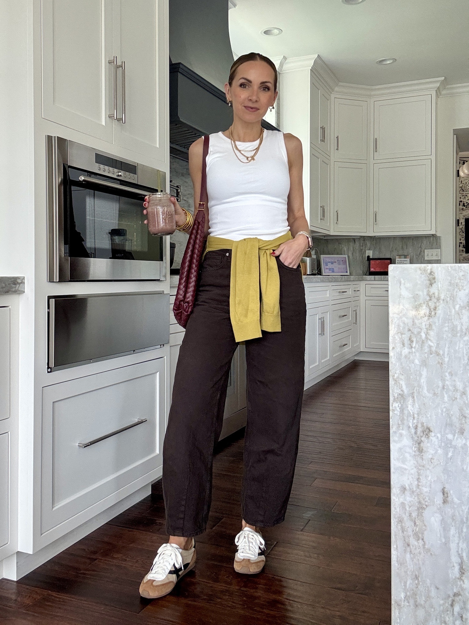 Outfit of the day for a warm fall day. These chocolate brown jeans are so cute and are a great slouchy fit. I’m in my normal size 4, and they fit a little bit baggy. @Target 

This chartreuse sweater is so soft and the perfect color. My favorite tank is available and lots of colors. It runs a little small, I’m in a size small and it fits more like an extra small. I’d recommend sizing up.  @Walmart @abercrombie ￼

#LTKdayinmylife #LTKgrwm #LTKootd