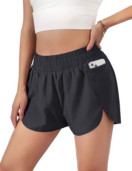 Womens Quick-Dry Running Shorts Sport Layer Elastic Waist Active Workout Shorts with Pockets 1.75... | Amazon (US)