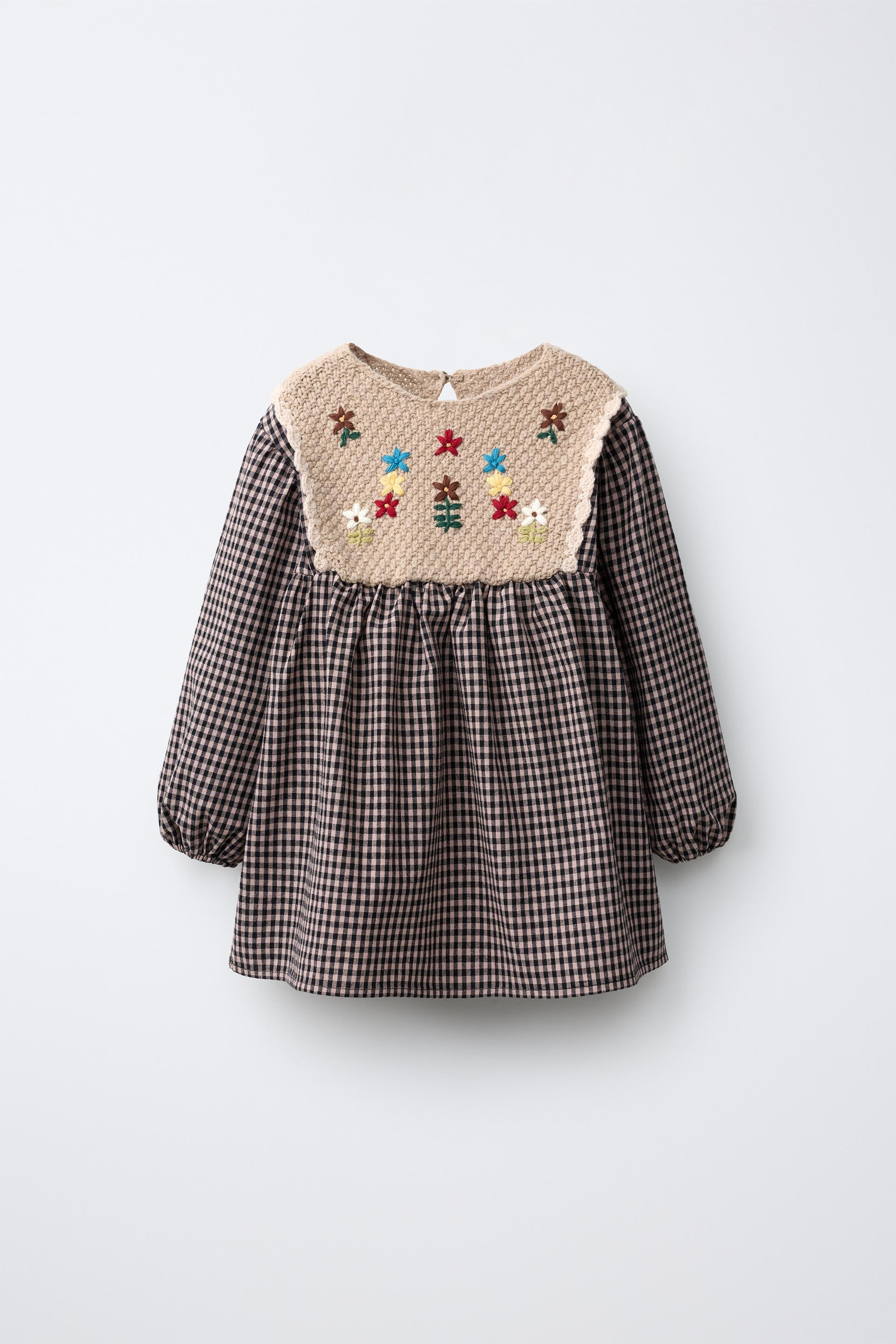 Zara - Checkered Knit-Detail Dress - Brown - 1½ Years (33,9 Inches) - Kids | Zara US