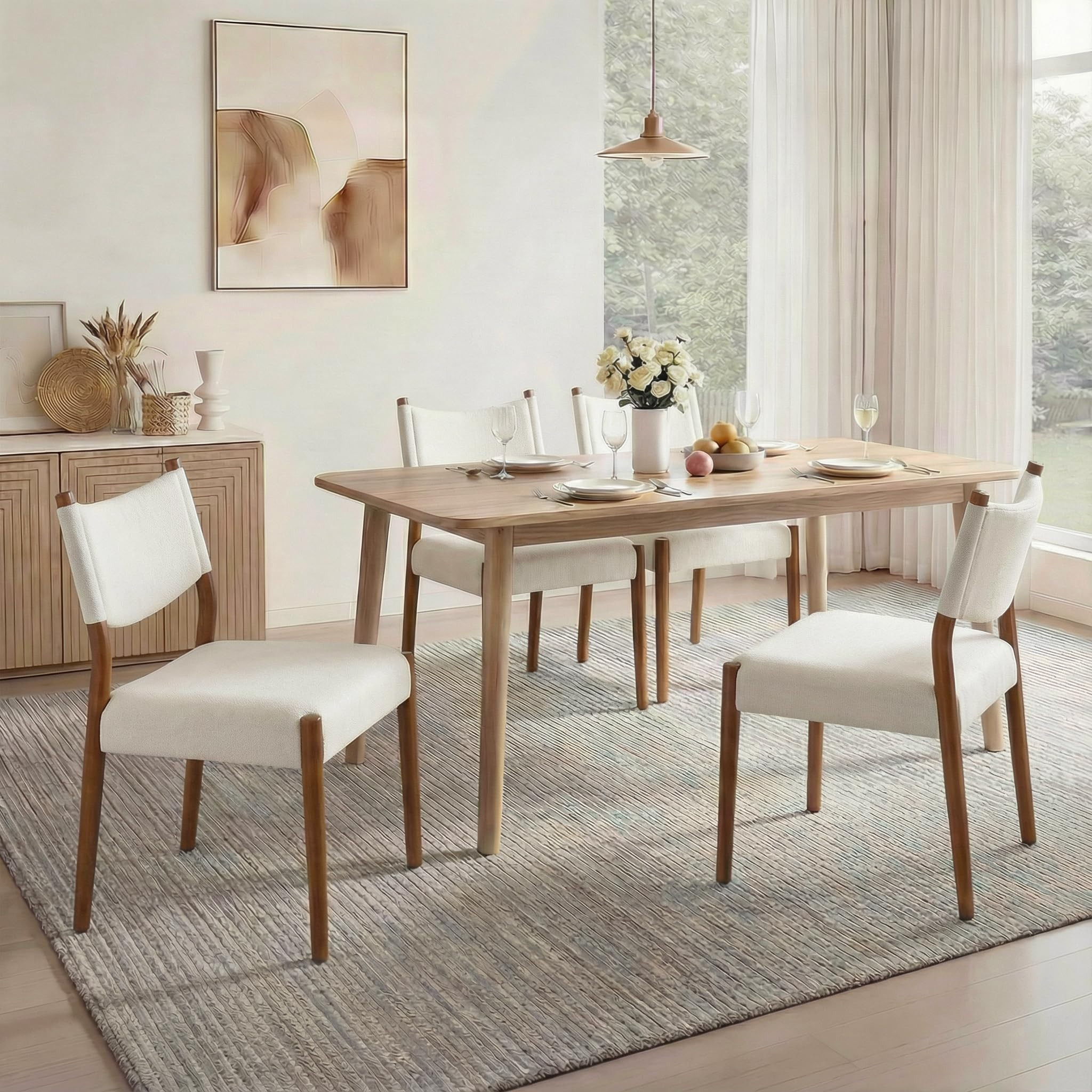 Upholstered Dining Chairs Set of 4, Solid Wood Armless Kitchen Chairs with Soft Polyester Fabric,... | Amazon (US)