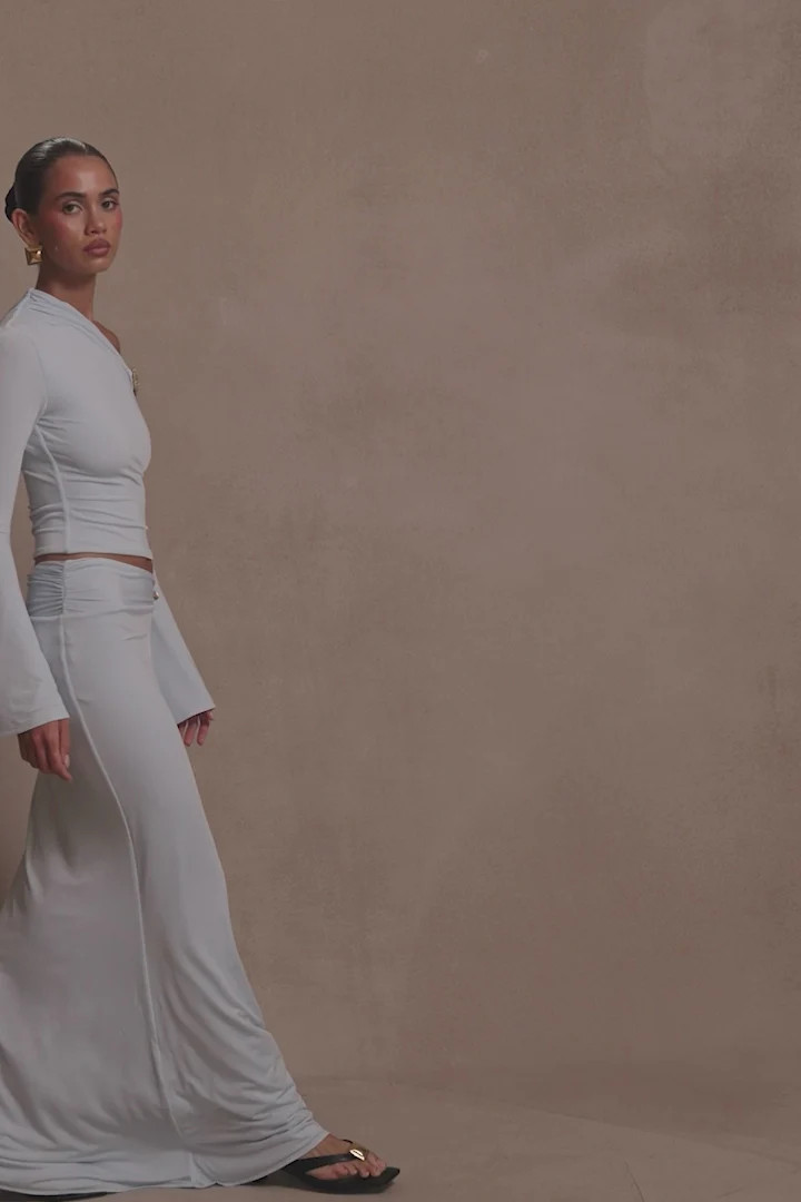 Ainsley Asymmetrical Maxi Skirt With Floral Hardware - Pale Blue | MESHKI US