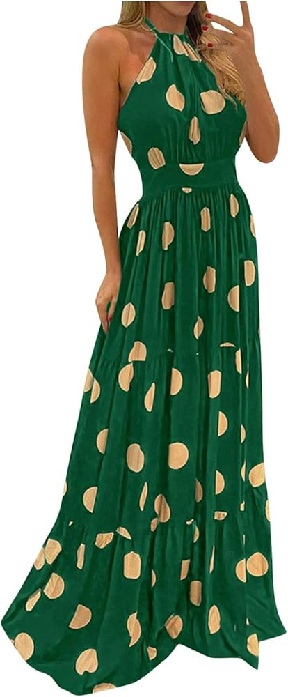 Women's Sun Dresses Halter Backless Maxi Dress Sexy Sleeveless Beach Dress Bohemian Dress Dresses... | Amazon (US)