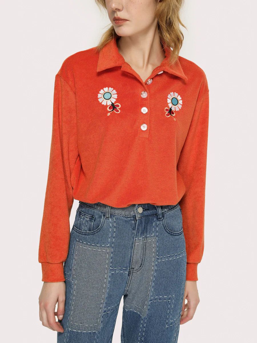 Fall Flowers Long Sleeve Polo | Cider