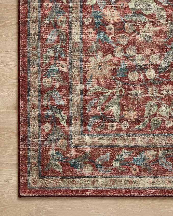 Rifle Paper Co. x Loloi Courtyard Collection COU-03 Crimson 3'-6" x 5'-6" Accent Rug feat. CloudP... | Amazon (US)