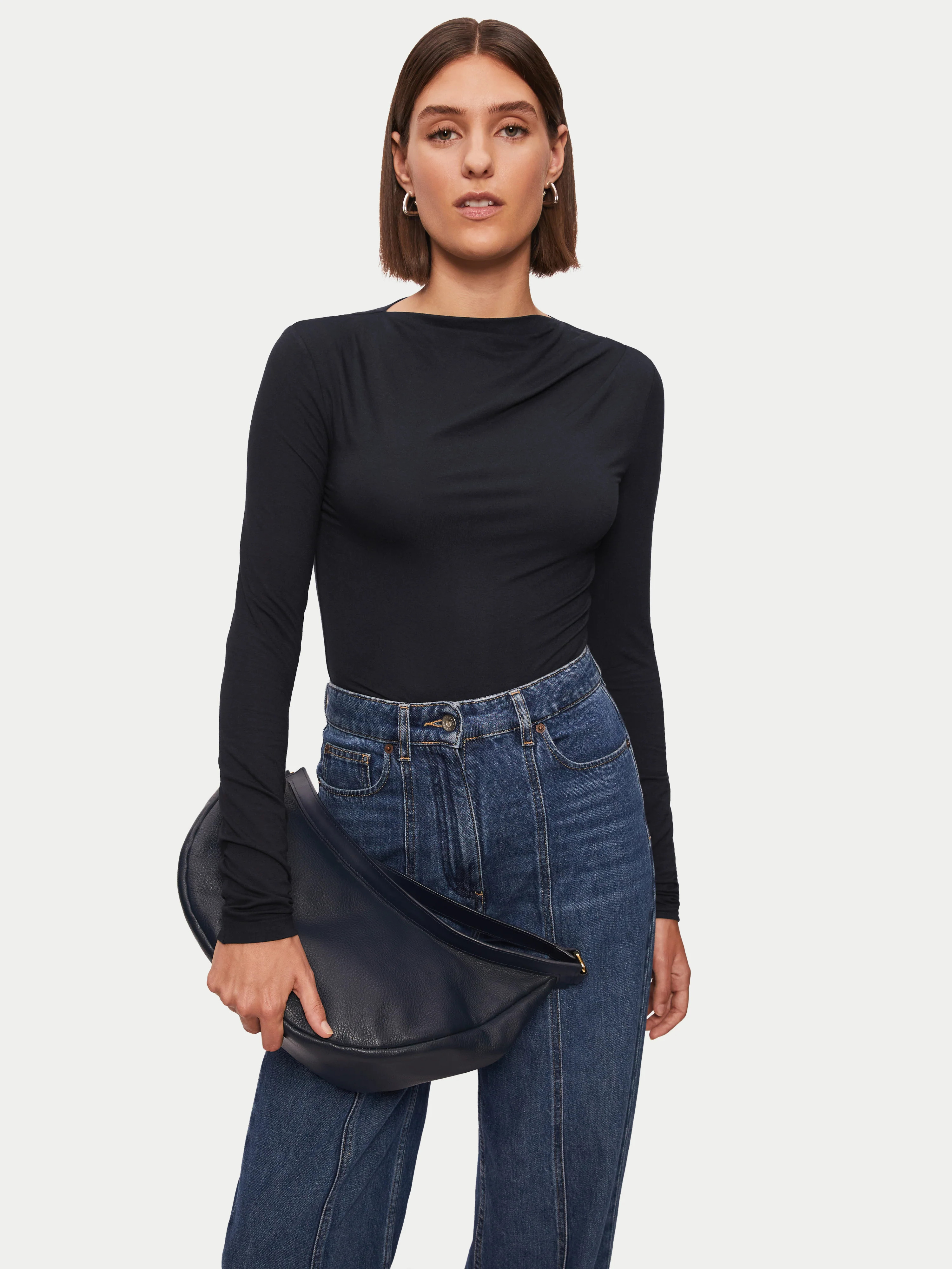Pleat Long Sleeve Jersey Top | Black | Jigsaw (UK)