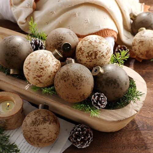 12 Pcs Neutral Christmas Textured Rusty Balls Ornaments 3.15'' Rustic Hanging Shatterproof Electr... | Amazon (US)