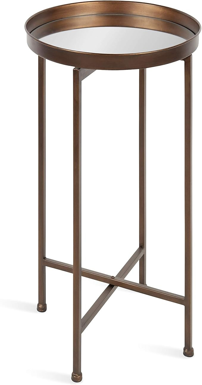 Kate and Laurel Celia Round Metal Foldable Accent Table with Mirror Tray Top, Bronze | Amazon (US)