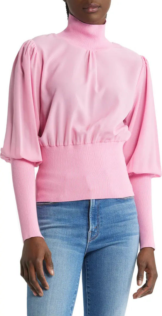 Krista Rib Trim Mixed Media Turtleneck | Nordstrom