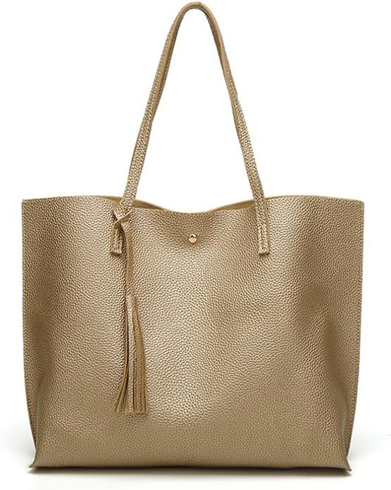 Dreubea Women's Soft Faux Leather Tote Shoulder Bag from, Big Capacity Tassel Handbag | Amazon (US)