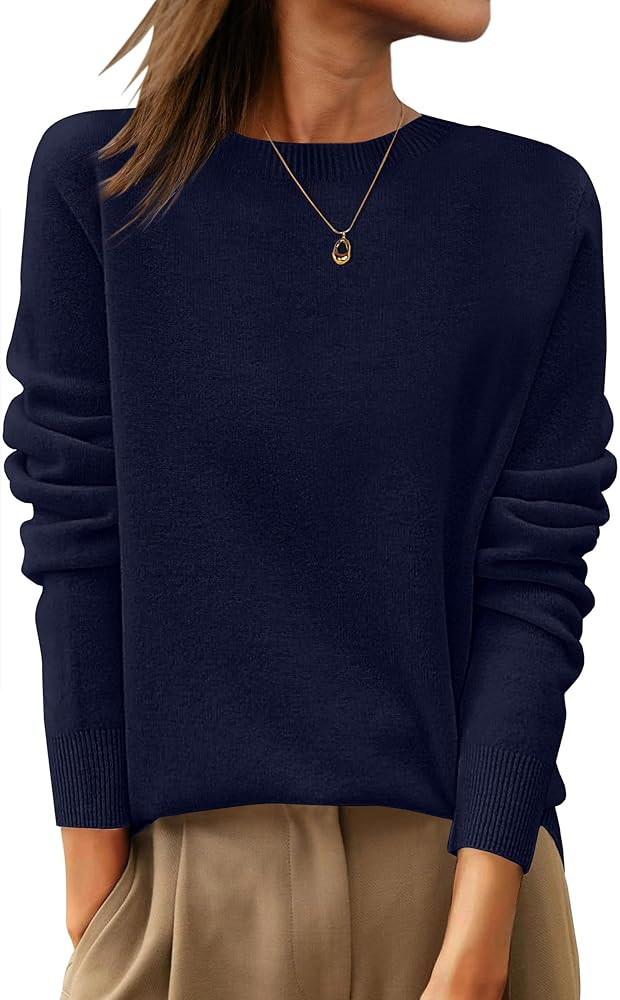 ANRABESS Womens 100% Wool Sweaters Crewneck Long Sleeve Work Business Casual Basic Sweater Tops 2... | Amazon (US)