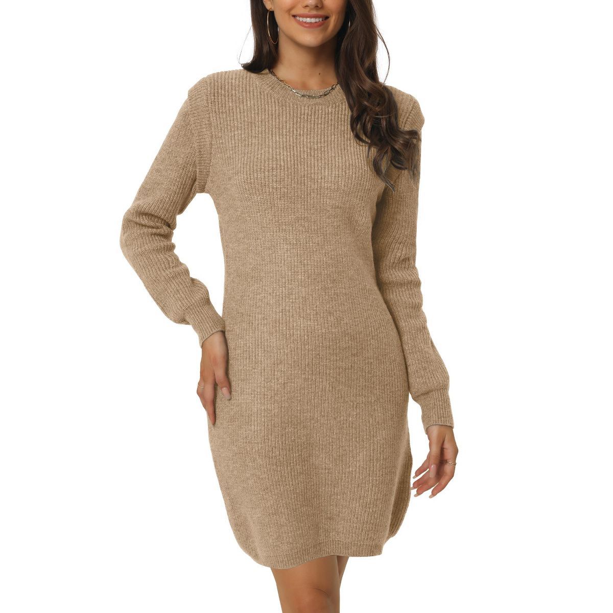 Seta T Women's Round Neck Long Sleeve Slim Fit Casual Fall Winter Mini Sweater Dresses | Target
