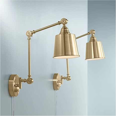 Mendes Modern Swing Arm Wall Lamps Set of 2 Antique Brass Plug-in Light Fixture Adjustable Up Dow... | Amazon (US)