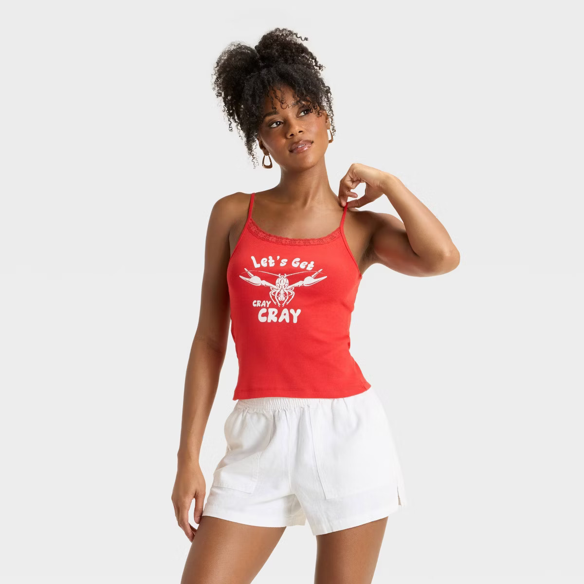 Women's Cray Cray Graphic Cami with Lace Trim - Red | Target