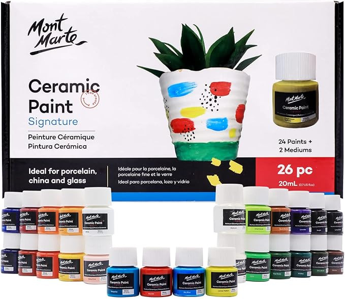 Mont Marte Ceramic Paint Set – 26 pieces x 20ml – Opaque Porcelain Paints – Ideal for Paint... | Amazon (UK)