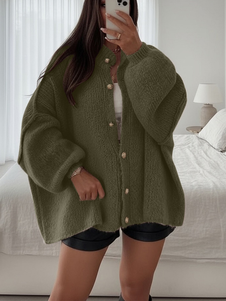 Joy Knit Women's Autumn/Winter Sweater, Fashion New Style - Minimalist Loose Fit Knit Cardigan With Metal Buttons, Long Sleeve Sweater Coat | SHEIN