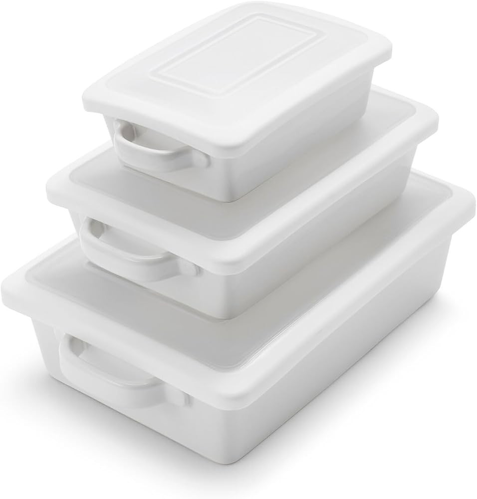 Sur La Table Stoneware Bakers with Lids, Set of 3, White | Amazon (US)