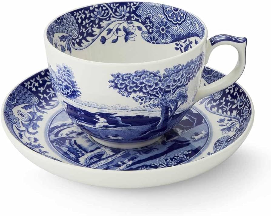 Spode Portmeirion Home and Gifts Blue Italian Teacup and Saucer | 20-ounce Capacity | Jumbo Tea S... | Amazon (US)