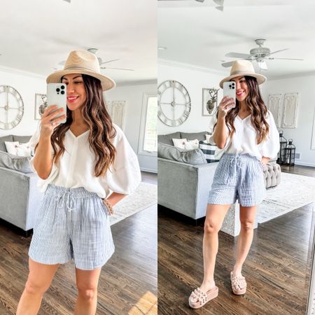 Shorts code: tammy15 thru 5/10. Top code: TammyL15. 

Shorts small (could’ve done xs). Top small. Platform sandals size up. 

Avara, social threads, linen shorts, striped shorts, white top, spring outfit, summer outfit 

#LTKSaleAlert #LTKOver40 #LTKFindsUnder100