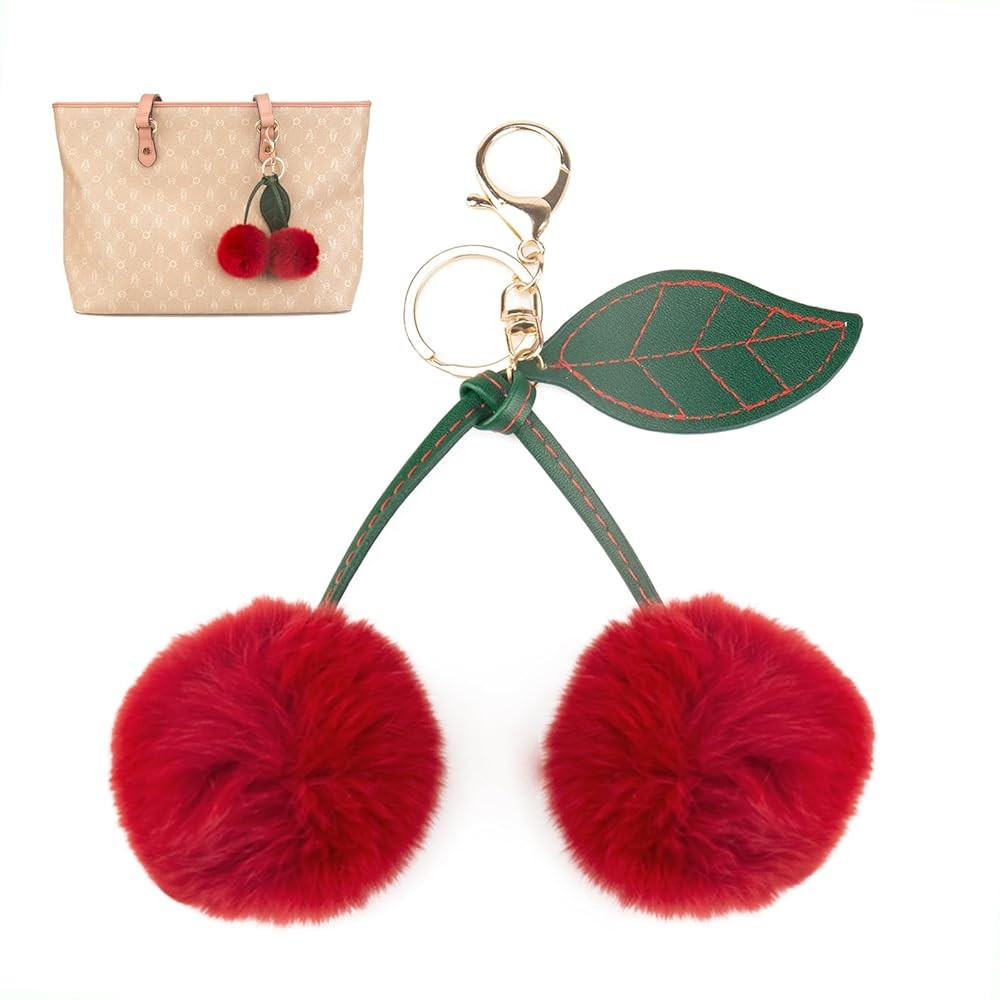 WellerMan Plush Cherry Keychain – Cute Faux Fur Pom Pom Bag Charm for Women, Purse Accessories,... | Amazon (US)