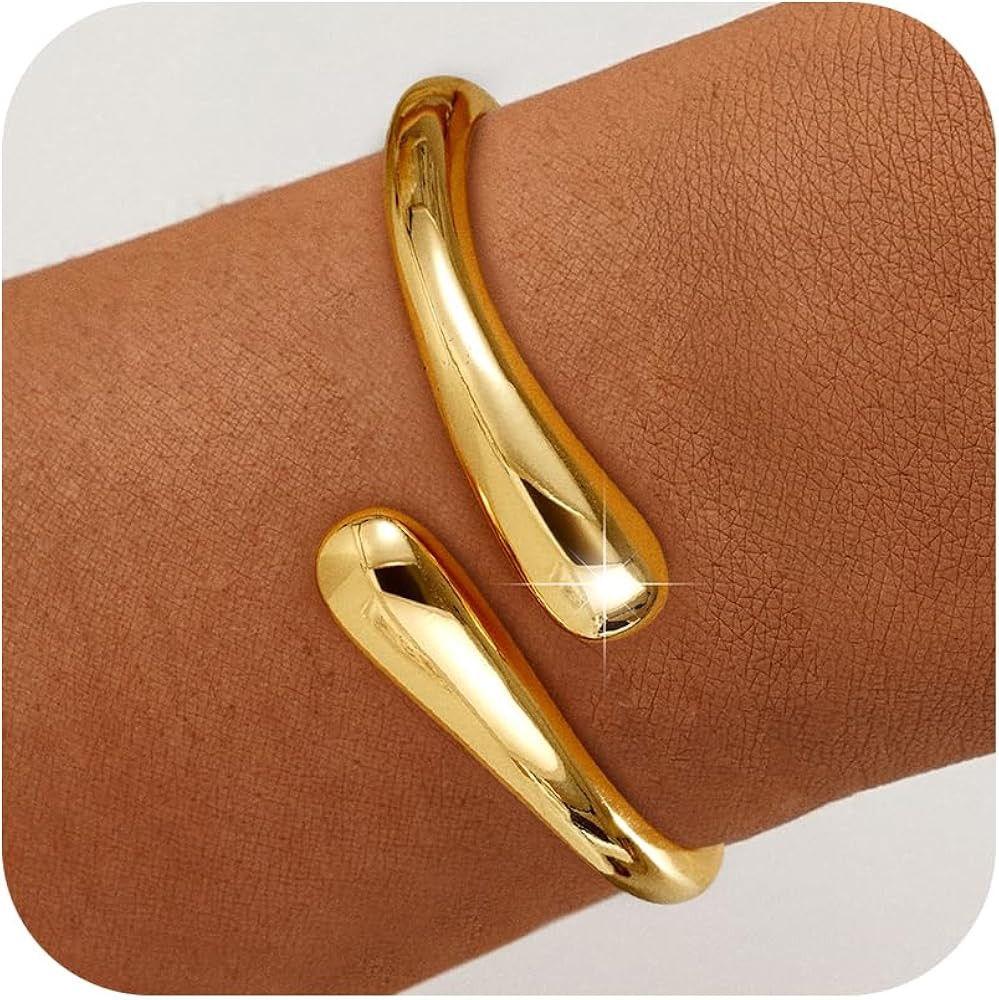 Gold Bracelets for Women Trendy - 18K Really Gold Filled Bangle Bracelet Chunky Adjustable Twist ... | Amazon (US)