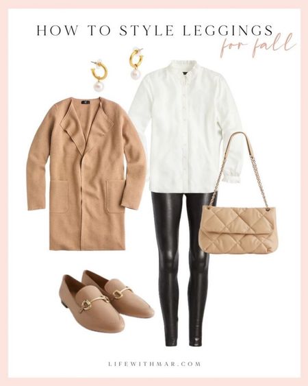Style a cardigan and white button down shirt with faux leather leggings for a business casual look or to wear to brunch. 

#LTKstyletip #LTKworkwear #LTKSeasonal