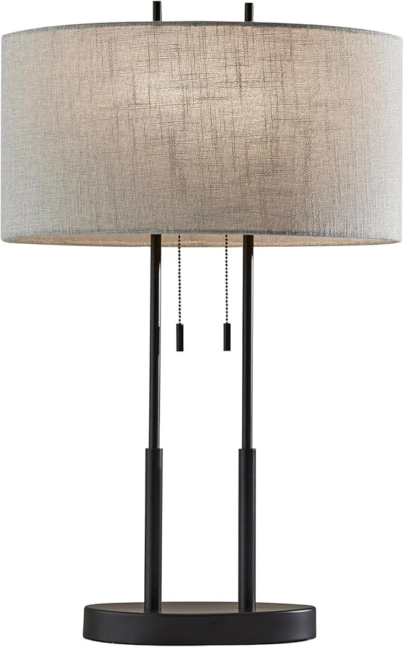 Adesso Duet Table Lamp with Dual Pull Chains, Antique Bronze Finish, Taupe Fabric Shade – 27”... | Amazon (US)