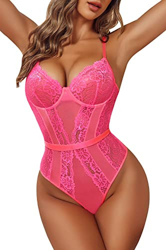 Avidlove V-Neck See Through Lingerie Floral Lace Babydoll Lingerie for Women One Piece Bodysuit | Amazon (US)