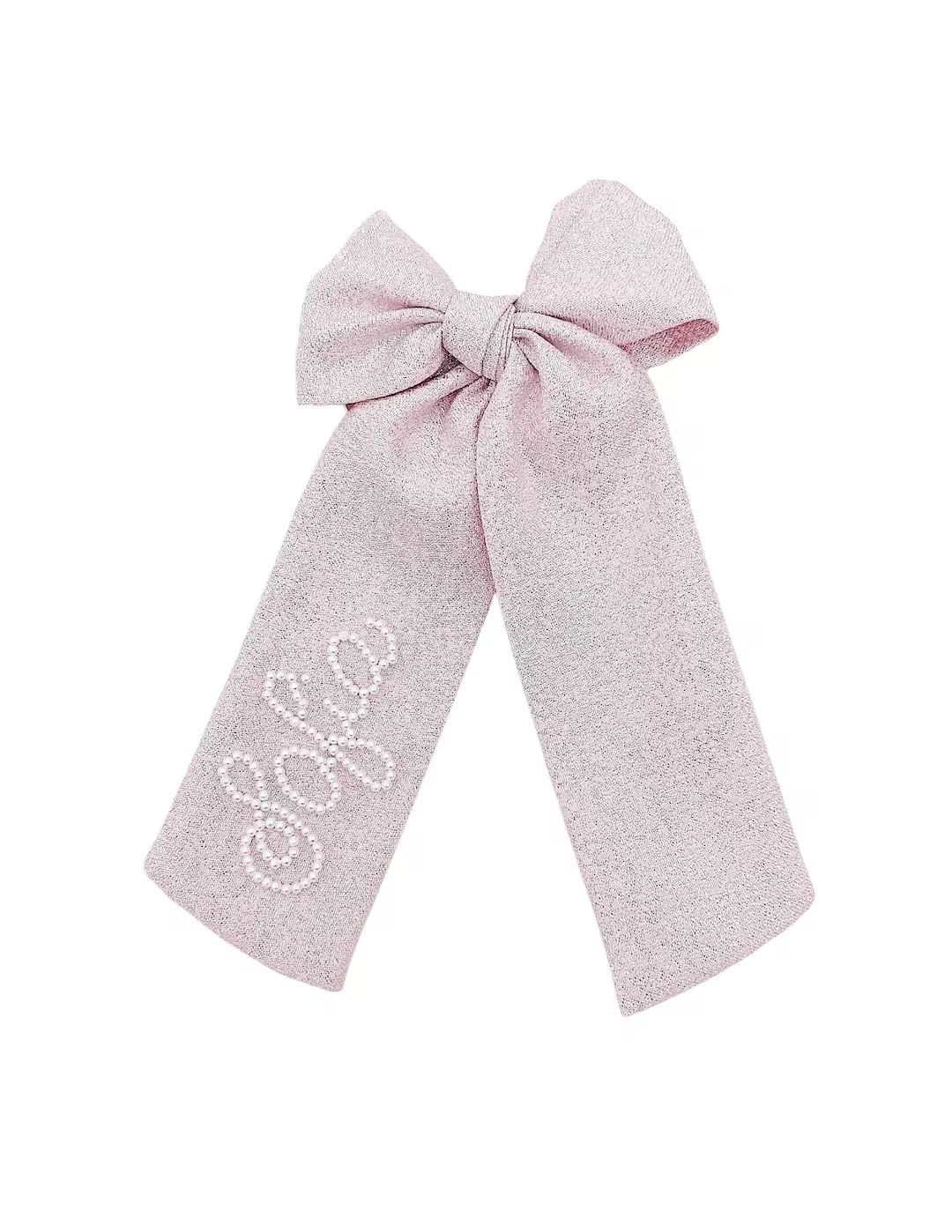 Pink Shimmer Bespoke Bow Beaded Bow Pearl Custom Name - Etsy | Etsy (US)