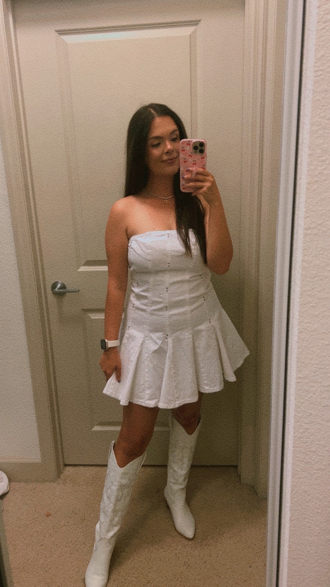 all white GNO night 🤍✨🍸 strapless denim studded dress & cowboy boots for a birthday dinner night out 

dress is TTS medium ✨ perfect for my bustier ladies. I’m a D cup with room to spare! This dress is on MAJOR sale right now & under $20 . 

Perfect for summer l festivals and can be dressed up or down with a cowboy hat too for a country concert festival vibe 🤠

Target Finds Target Circle Week Target Style 

#LTKFindsUnder50 #LTKSaleAlert #LTKFestival