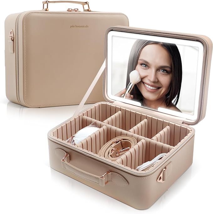 Travel Makeup Bag Cosmetic Bag Makeup Organizer Bag with Large Lighted Mirror 3 Color Scenarios A... | Amazon (US)