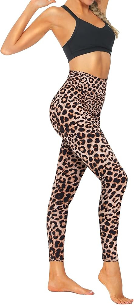 ZOOSIXX High Waisted Workout Pants for Women, Black Print Buttery Soft Yoga Leggings | Amazon (US)