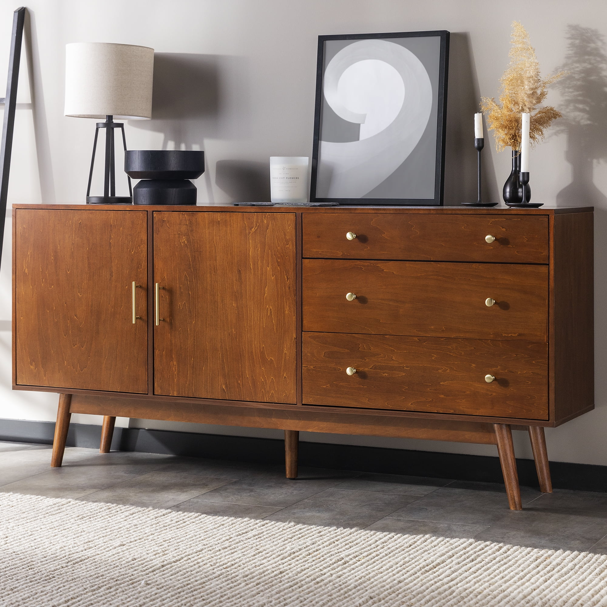 Mid Century Modern 3-Drawer and 2-Door Walnut Sideboard by Manor Park | Walmart (US)