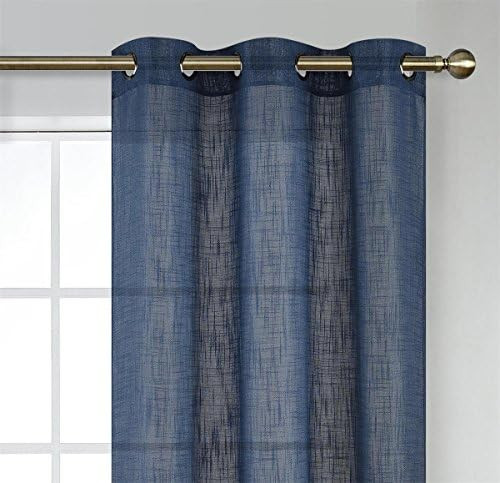 MIUCO Semi Sheer Curtains Poly Linen Textured Solid Grommet Curtains 84 Inches Long for French Doors | Amazon (US)