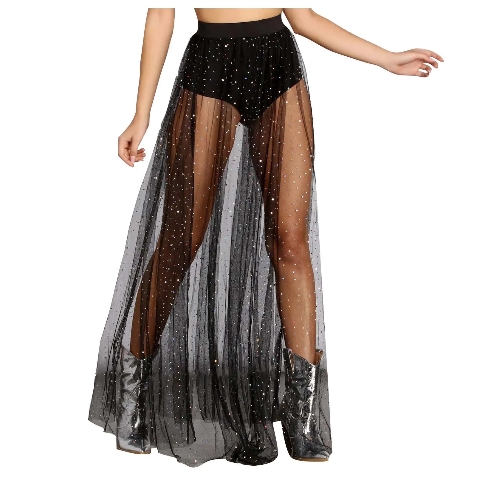 Jamsmile Women Skirts Ladies Nightclub Chic Sheer Pleated Sequin Lace Pencil Skirt High Waist Gli... | Walmart (US)