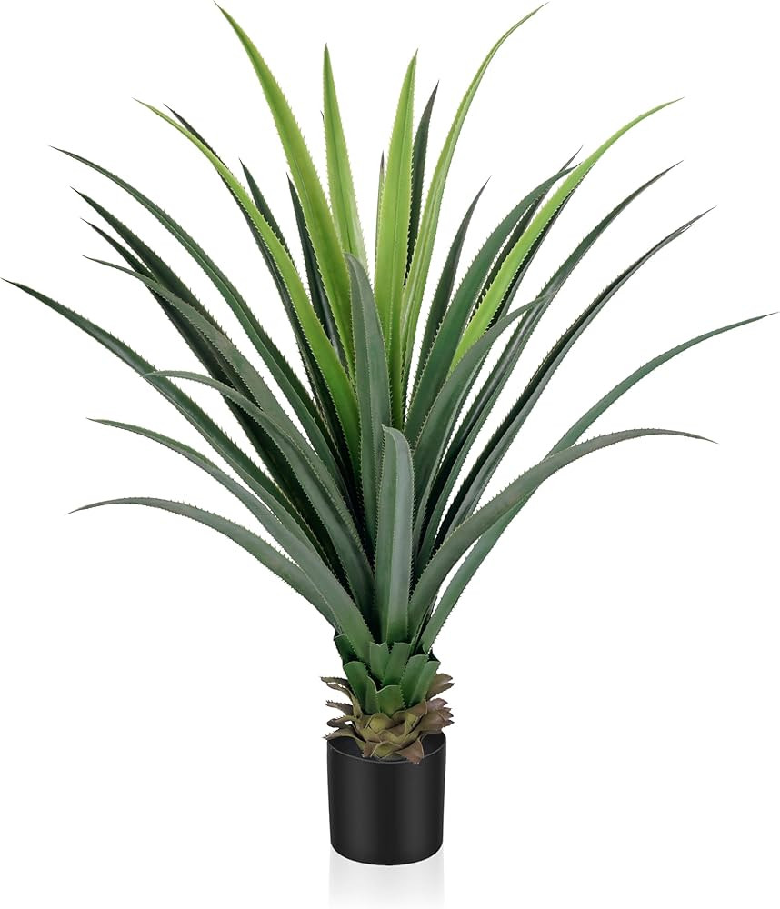 Agave Plant Artificial with 30 Leaves, Set of 1 Faux Spiked Agave Plants, 4ft Artificial Spiked A... | Amazon (US)