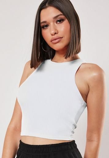 White Rib Racer Back Tank Top | Missguided (US & CA)