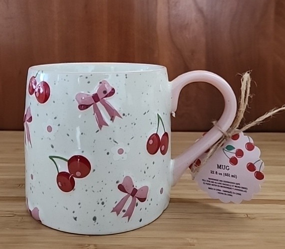 Global Design Cheeries & Ribbons 22 Fl oz. Pink Large Ceramic Coffee Tea Mug | eBay US