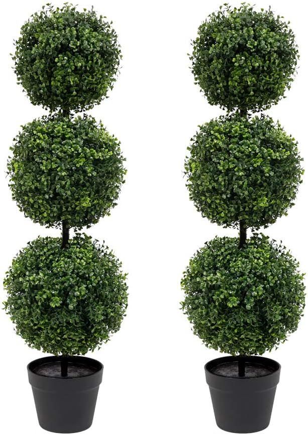 momoplant Artificial Topiary Ball Tree - 38 inch Triple Topiaries Boxwood Greenery Plant 【 2 Pa... | Amazon (US)