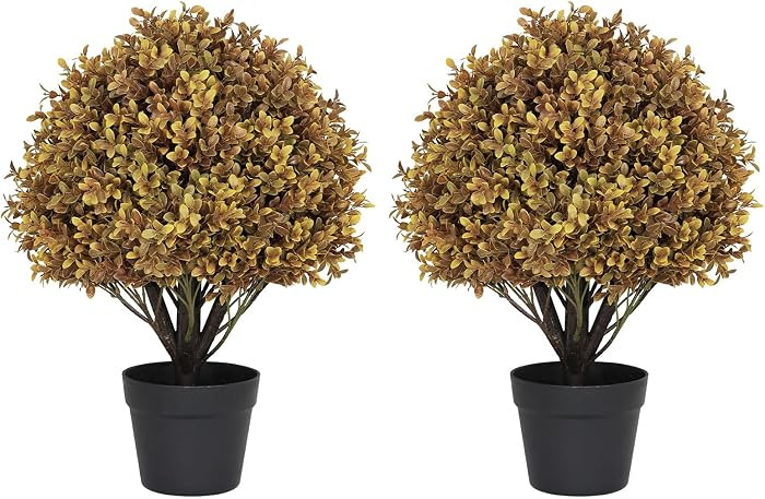 24" Artificial Boxwood Ball Plants Outdoor, Fall Topiary Trees | Amazon (US)
