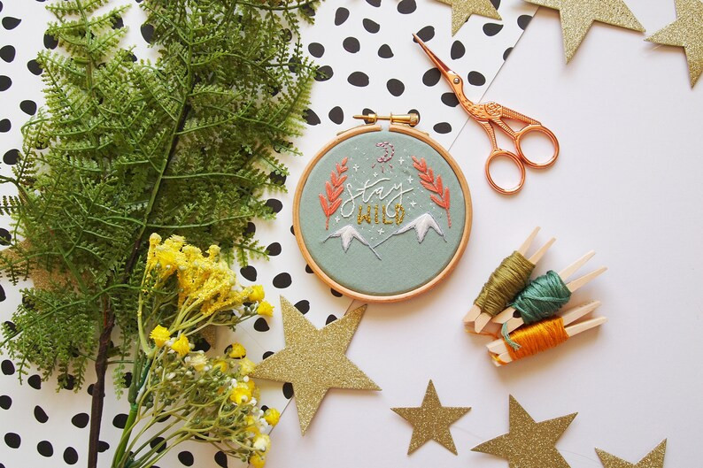 Stay Wild Mountains Embroidery Art | Wilderness Adventure Embroidery Wall Hanging | Etsy (US)