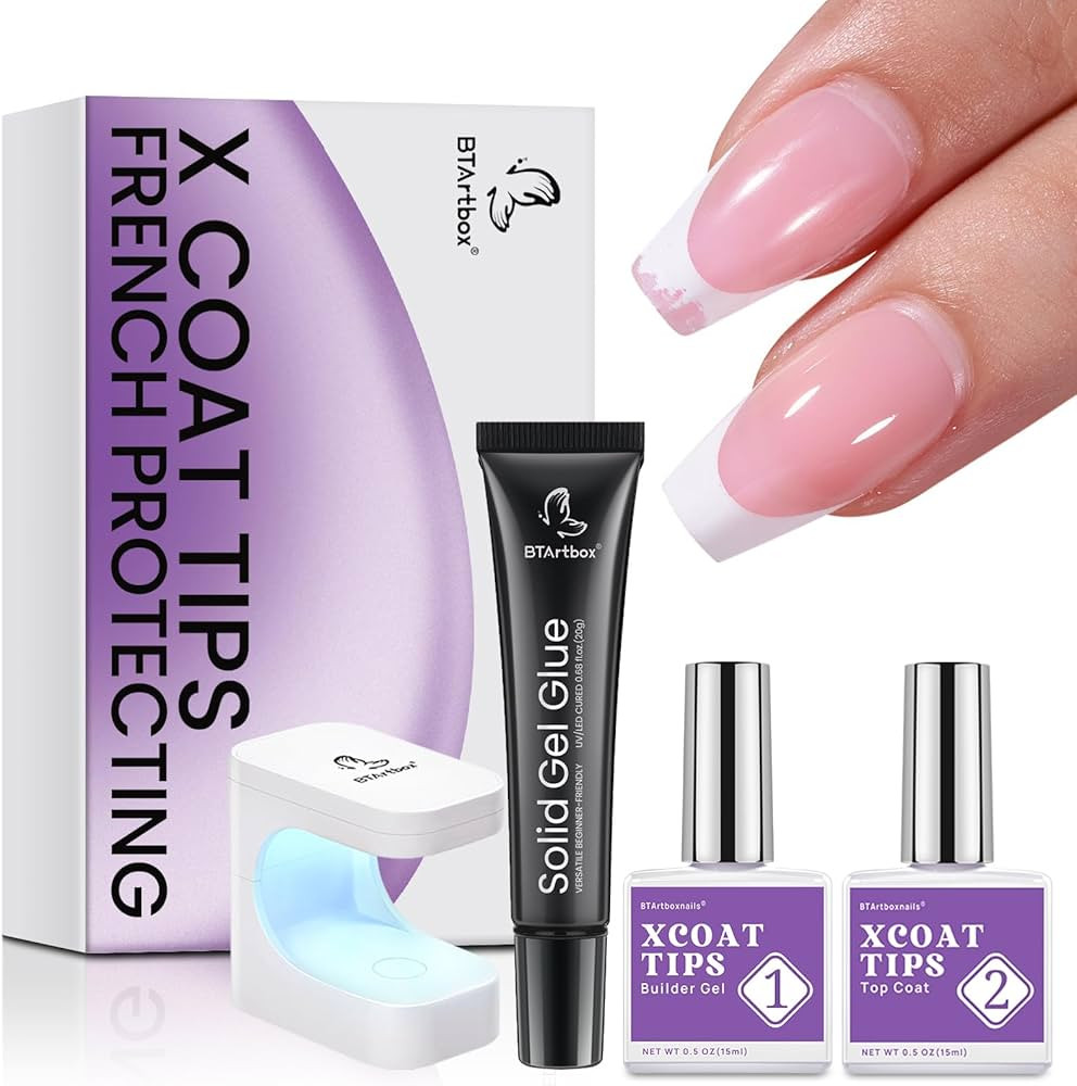 BTArtbox XCOATTIPS Builder Gel and Top Coat Set - 20g Solid Gel Glue with Portable Nail Lamp, No ... | Amazon (US)