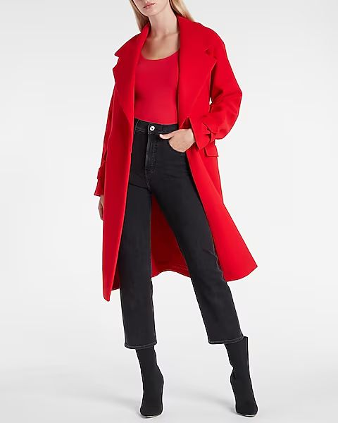 Belted Wrap Front Faux Wool Coat | Express