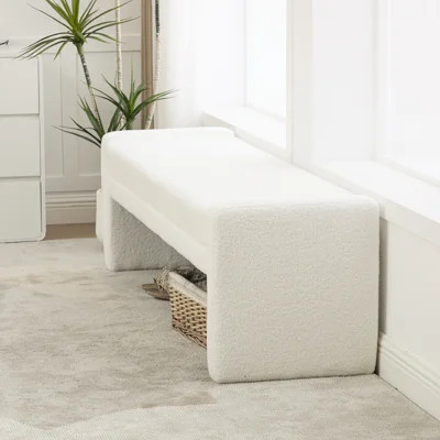 Large Boucle Benches, 66.9 Inch Ivory Modern Wood Frame For Home Entryway | Wayfair North America