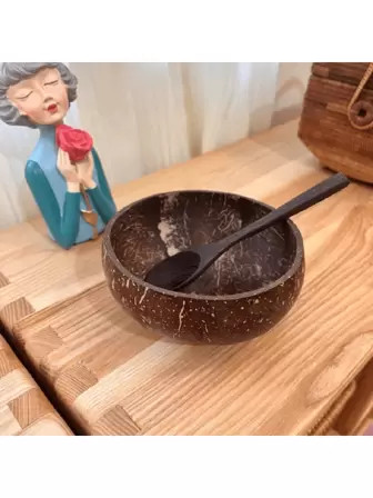 1 st Willekeurige Natuurlijke Kokosnoot Kom Met Houten Lepel, Zuidoost-azi Ë Stijl Kokosnoot Fru... | SHEIN