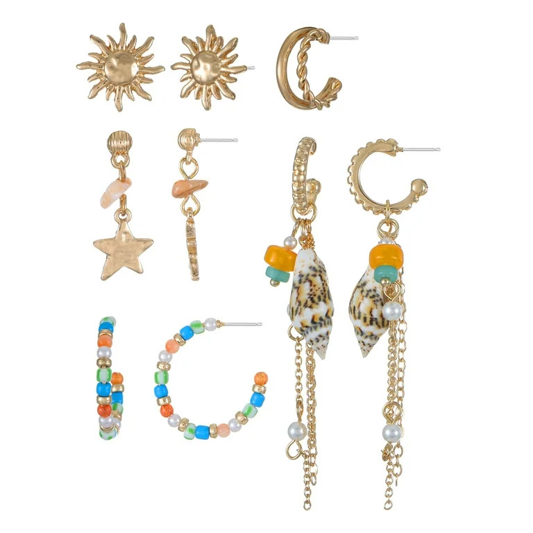 No Boundaries 6-Pair Summer Gold Earring Set | Walmart (US)