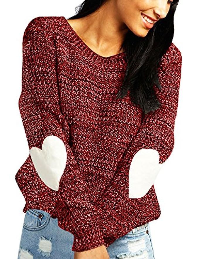 shermie hermie Women's cute Heart Pattern Patchwork Long Sleeve Round Neck Knits Sweater Pullover | Amazon (US)