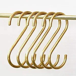 YANGQIHOME 6 Pieces, Brass S Shaped Hooks, Gold Coat Clothes Towel Hangers, Kitchen Pots Pans Cof... | Amazon (US)