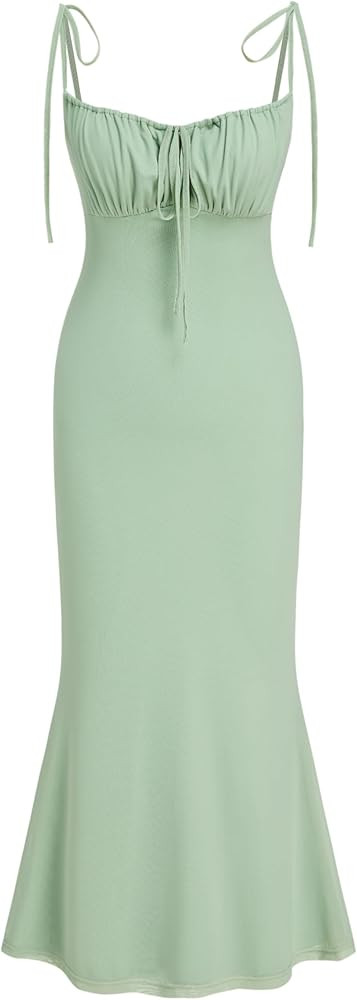 CIDER Women's Summer Floral Maxi Dress Spaghetti Strap Sleeveless Bodycon Ruched Mesh Dresses 202... | Amazon (US)